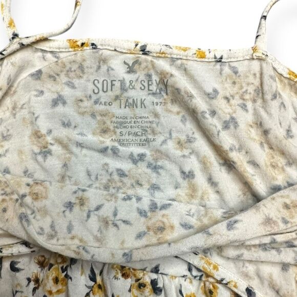 AMERICAN EAGLE Women’s White Yellow Floral Soft & Sexy Tiered Cami Tank Top Size - Picture 4 of 6